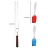 6Pcs Stainless Steel BBQ Forks, U Shaped Barbecue Skewers with Anti Slip Handle and Needle, with 2Pcs Silicone Oil Brush for Roasting Chicken Beef