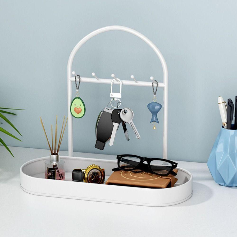 with Hooks Desktop Tray Iron Jewelry Display Plate Multi-Function Bathroom Shelf  Earrings Pendants