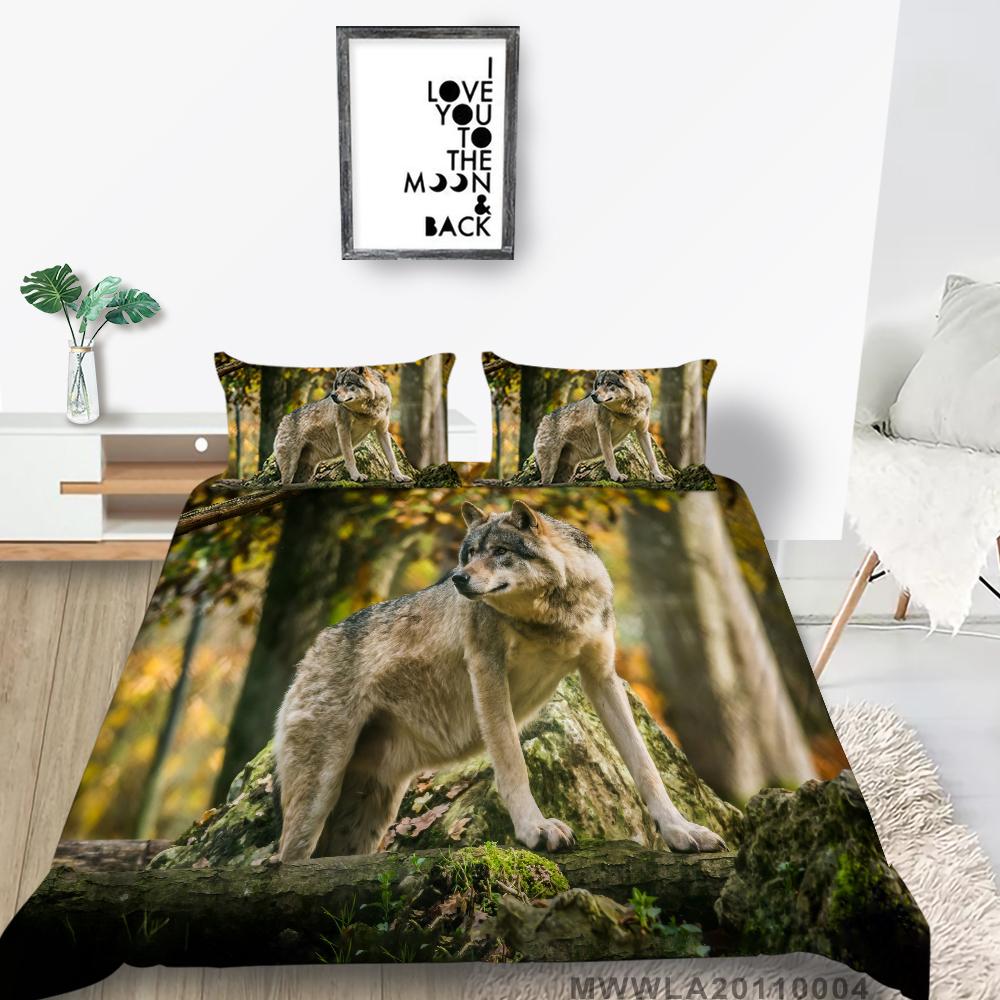 Wolf Print Povlečení Povlečení Povlečení Povlečení Povlak na přikrývku Povlak na polštář Prostěradlo/Dvoudílná královská 2/3dílná dekorace do ložnice
