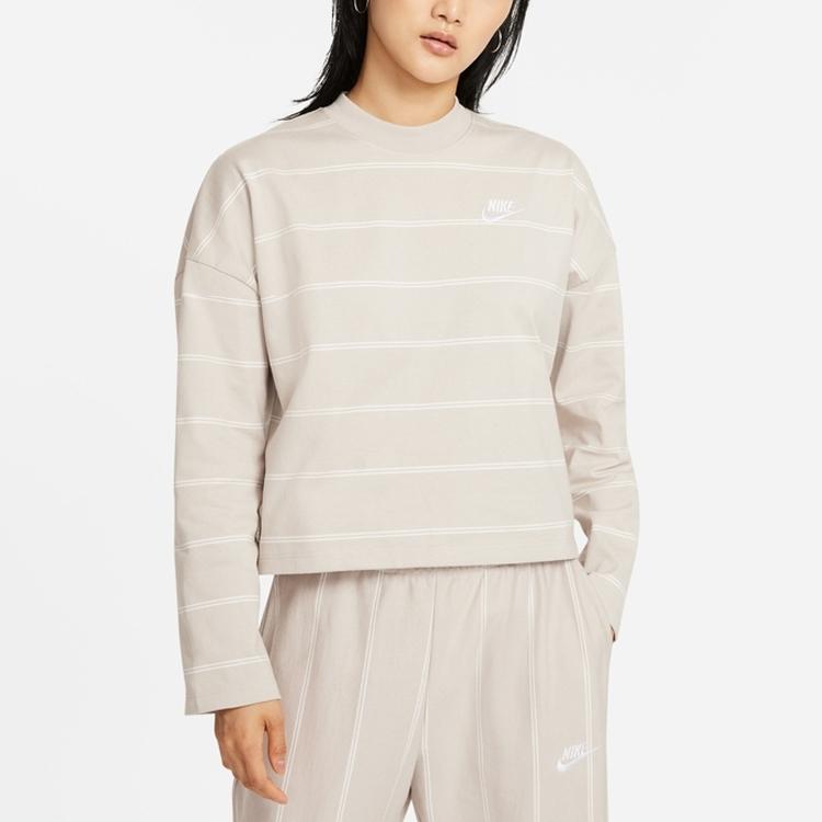 Nike Lockeres Sportliches Gestreiftes Rundhals-Mode Einfaches Atmungsaktives Bequemes Pullover Langarm-T-Shirt Damenoberteile Off-White DD5187-236
