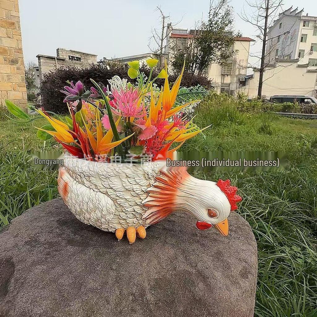 Bedårande sittande stor mage blomkruka skulptur för trädgård eller gräsmatta