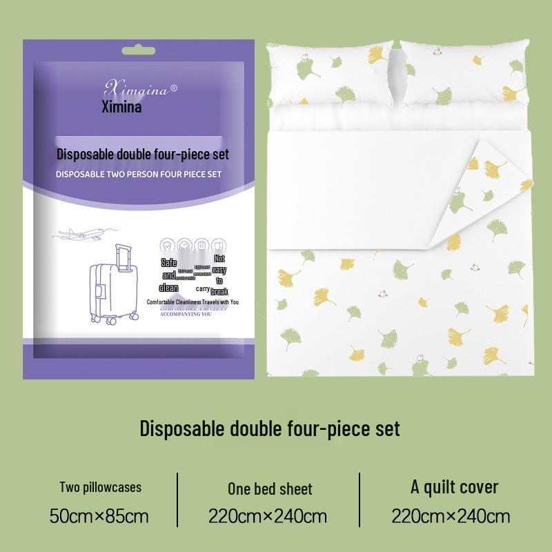 Purple Disposable 4-Piece Non-Woven Bedding Set: Bed Sheet & Duvet Cover for Hotel or Travel. Ideal for Comfortable, Naked Sleeping.