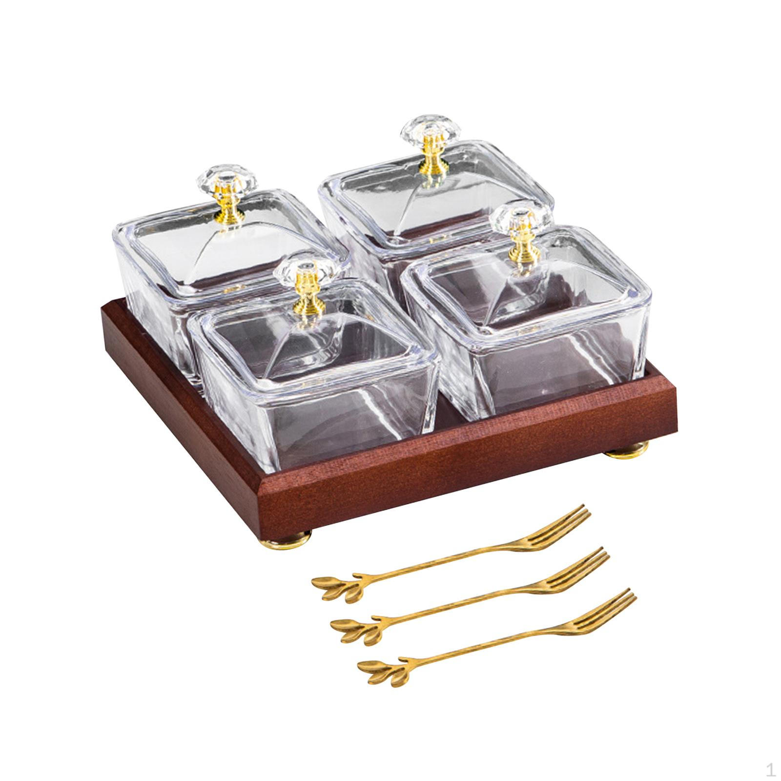 Divided Dried Fruit Dessert Plate Caddy Serving Platter with Rack Multifunctional Condiment Tray 4 Grids