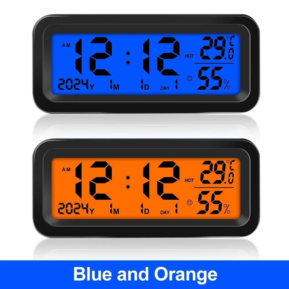 Digital Car Clock Solar Powered with Date Week Temperature Humidity LCD Backlit Display Dashboard Automobile Adhesive Clock