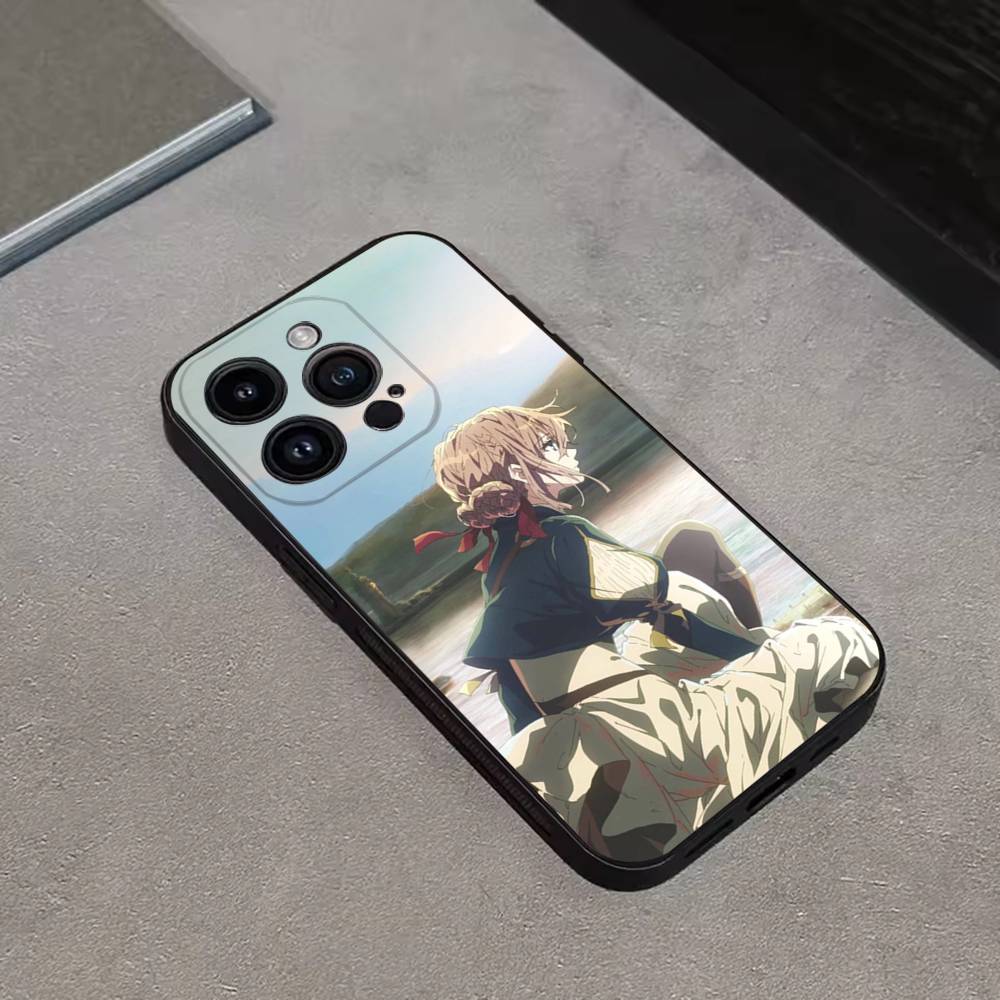 V-Violet Evergarden Anime Phone Case For iPhone 17,16,15,14,13,12,11 Plus,Pro Max,XS,X,XR,SE,Mini,8,7,Soft Silicone Black Cover