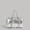 Korean-Style Boston Wax Leather Handbag with Bow Accent