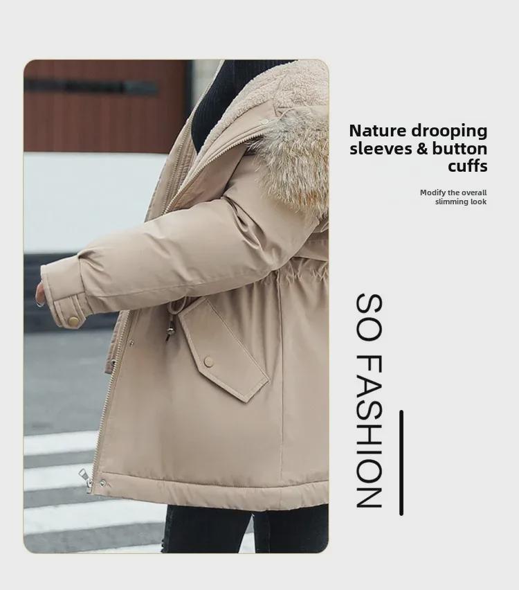 Women's Casual Mid-Length Korean Style Cotton Jacket with Fur Collar