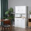 180cm Freestanding Kitchen Cabinet, Modern Storage Cupboard with Open Countertop, Drawer and 6 Doors, White