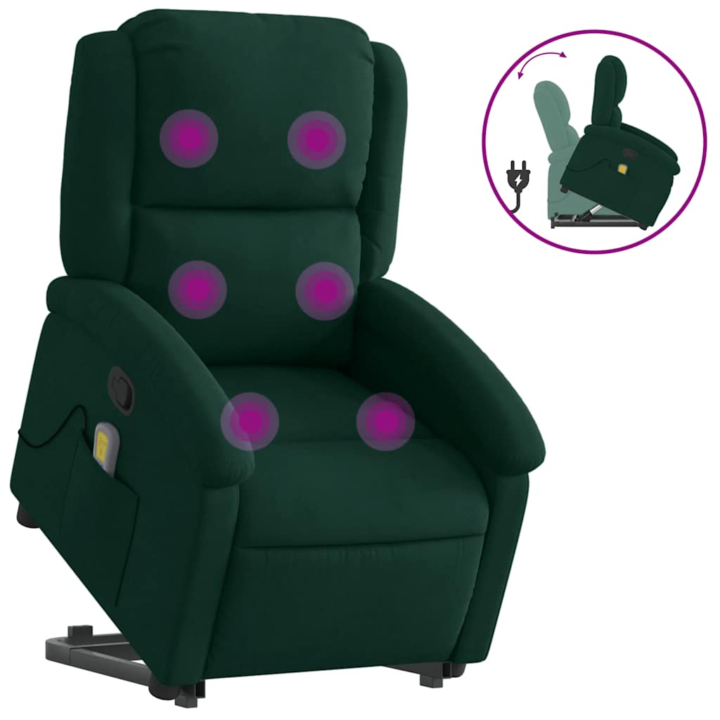 Massage Recliner with Rising Function Dark Green Velvet