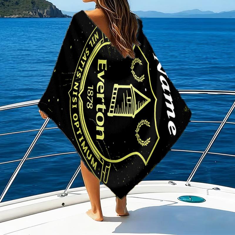 1PC Custom Name Beach Towel Everton Football Crest Beach Towel, Suitable for Camping, Travel, Beach Accessories, Super Absorbent, Family Gift