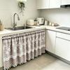 Kitchen Short Curtain Panel with Rod Pocket, Light Filtering Polyester and Gingham Trim for Bath and Cabinet Use