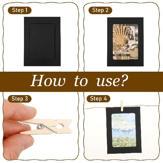 20 Pcs Paper Photo Frames, Kraft Paper Picture Frame Hanging Display Banner With Wooden Clips and String DIY for Wedding Party Classroom Wall Decor