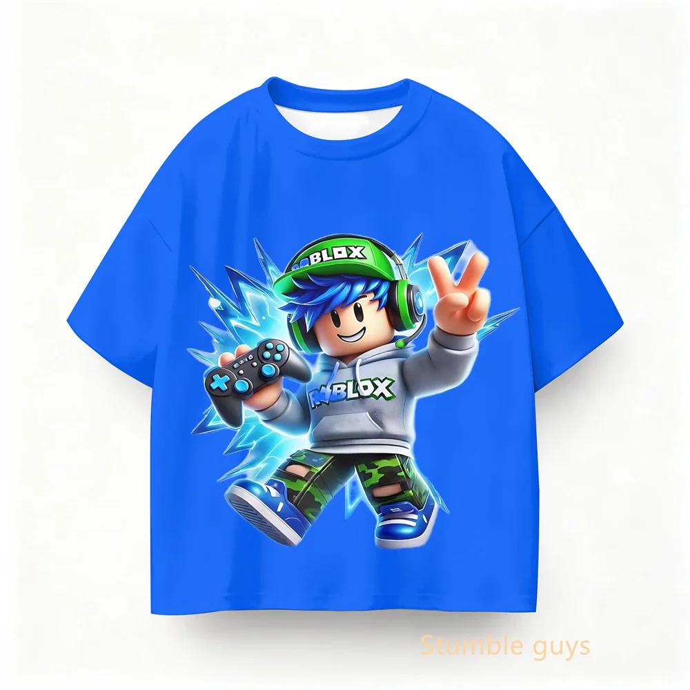 Roblox Children Summer Game Theme T-shirt Boys Clothes Girls Anime