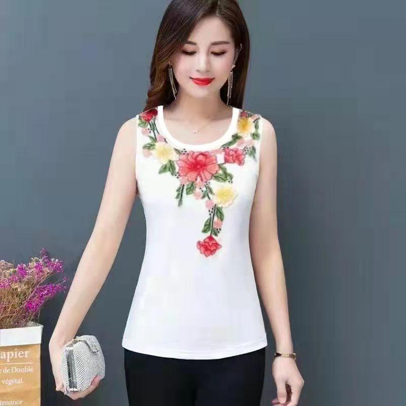 

Вышитые подтяжки для женского весенне-летнего свободного топа без рукавов на подкладке 4XL белый