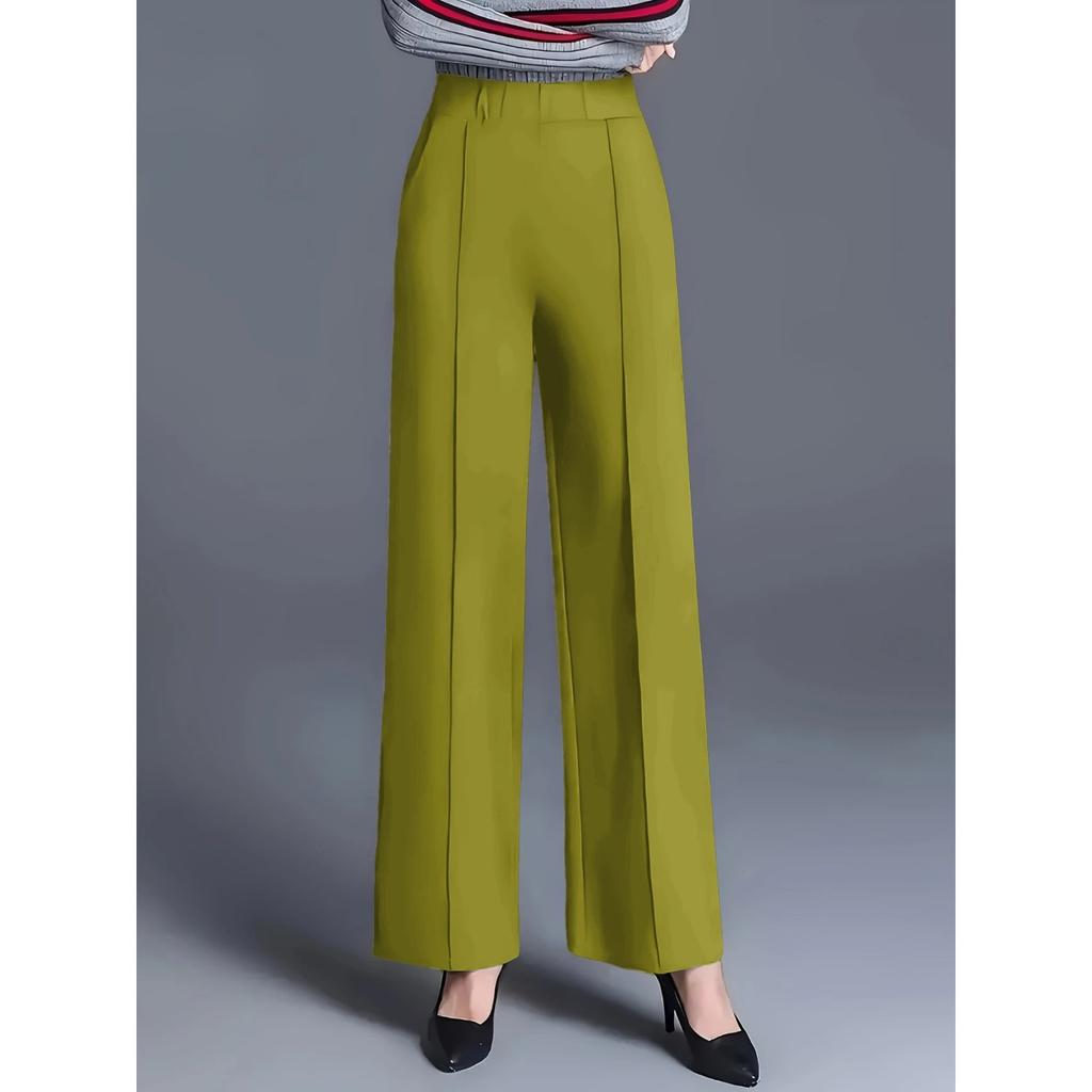 Women's High Waist Solid Color Wide Leg Pants Casual Elastic Waist Business Trousers
