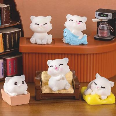 Animal Figurines Cute Mini Cat Figurines Resin Crafts Cartoon Cat Statue DIY Kitten Figurines Miniature Fairy Garden Decorations