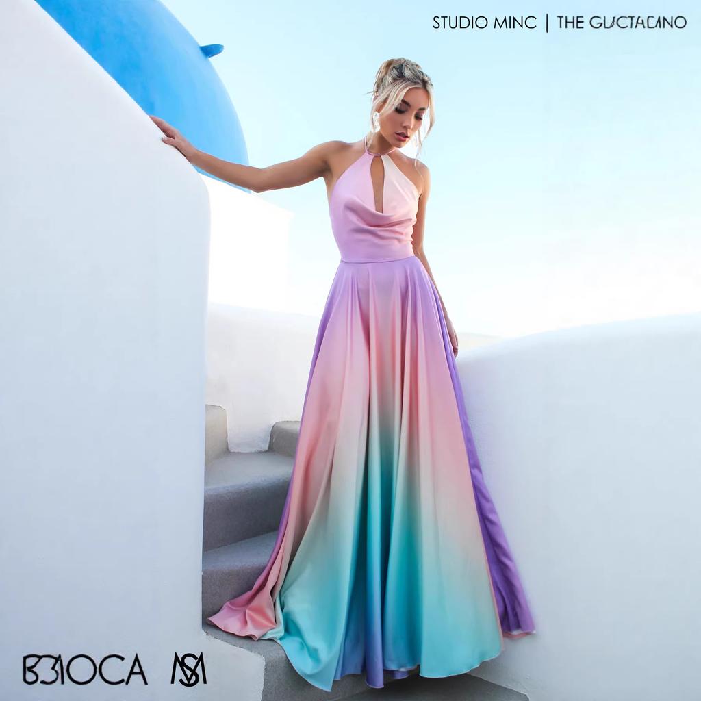 New women's clothing pendulum waist gradual change dress sexy deep V dress long dress women