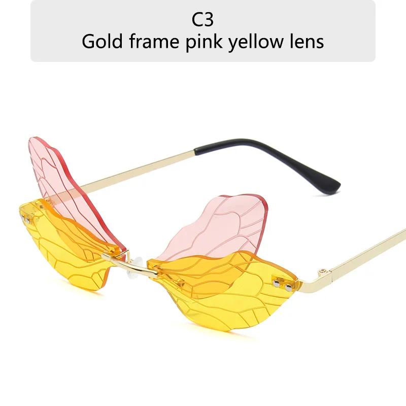 

New Type Dragonfly Wing Metal Sunglasses Personality Trade Shades Woman Rimless Brand Designer Funny Women s Sun Glasses UV400 SHOW AS PICTURE