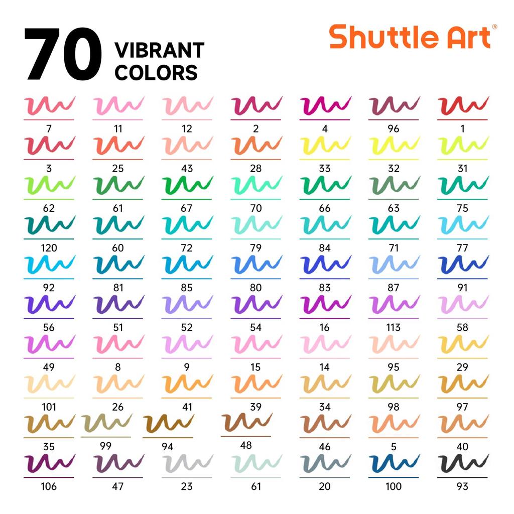 Shuttle Art Brush Pen Watercolor Brush 70 Color Set with 1 Coloring Book Marker Pen Watercolor Pen Twin Marker Brush Pen Fine Point Pen Waterproof