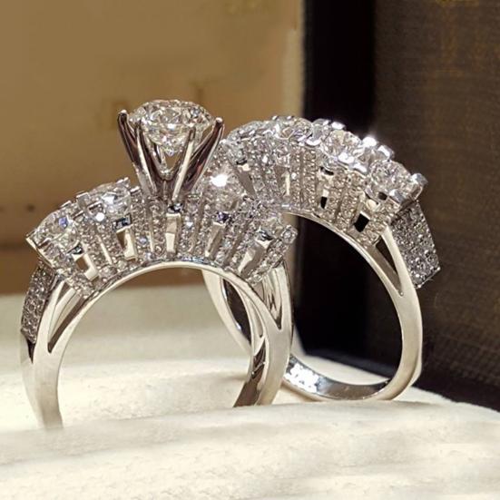 2Pcs/Set Couple ring Rhinestone Inlaid Glossy Luxury Style Exquisite Finger Ring for Banquet