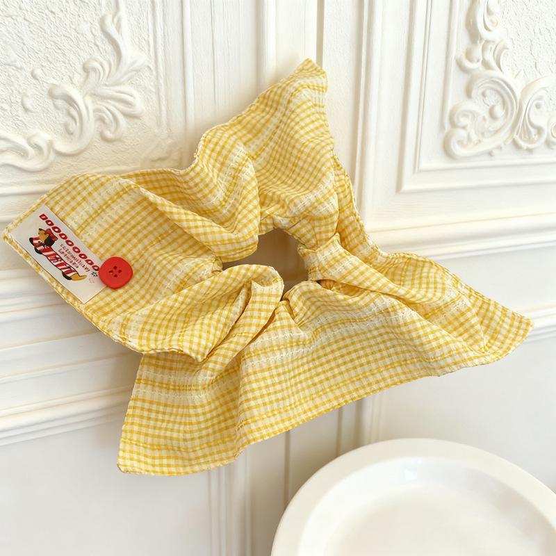Korean Style Retro Plaid Button Square Scarf Hair Tie - Fashionable Accessory for Women