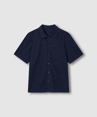 [JAJU] Herren Weiches Seersucker Kurzarm Schlafshirt - Marineblau [Versand aus Korea] 100% Authentisch