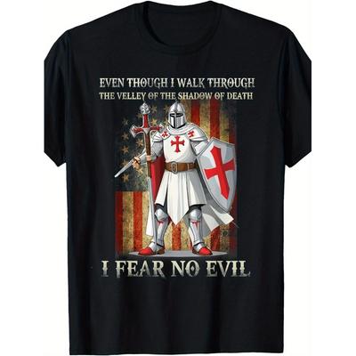 S Kreuzritter Templer T-Shirt / Mittelalterliches Kampfdesign mit lateinischem Slogan & Templerkreuz / 100% Entspannter Schnitt Kurzarmshirt / Templer