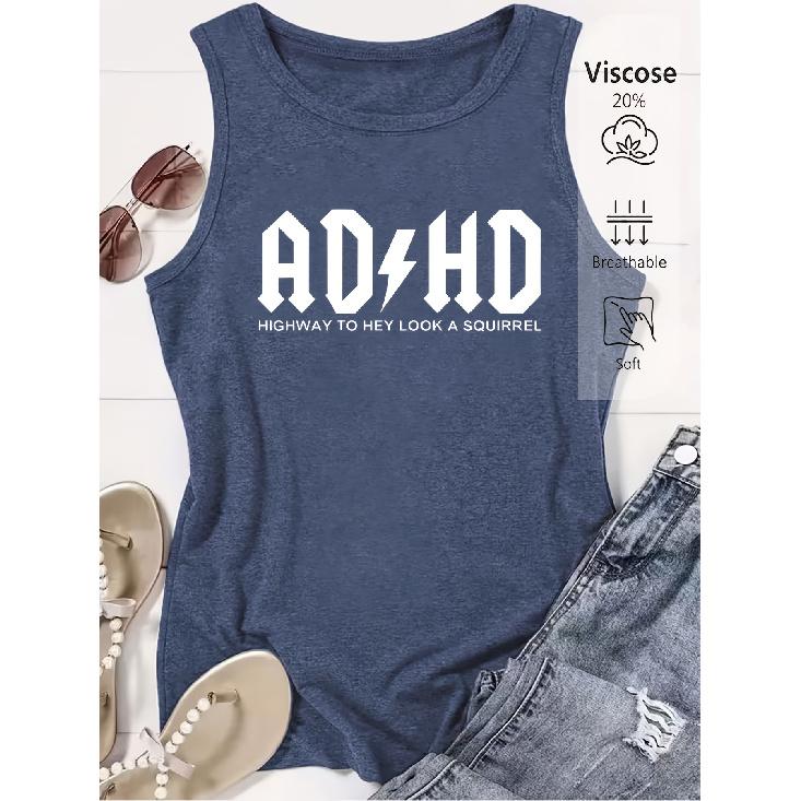 Elegant Vest for Women ADHD Fun Lightning-Imitation Letter Print Casual Loose Summer Vest Fashionable, Unique, and Quirky Tops Suitable for