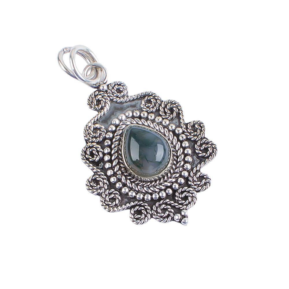Natural Moss Agate Gemstone 925 Sterling Silver Handmade Elegant Pendant 1.55" For Women PP-25-31