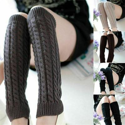 Vintage Womens Ladies Winter Warm Long Crochet Knitted Knit Cable Warmers Leg Socks Thermal Leggings Boot Cover