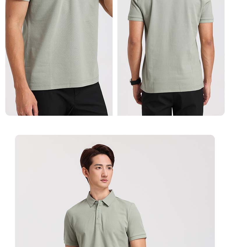 Langdeng Men's Business Casual Comfortable Long Staple Cotton Solid Color Short-Sleeved Polo Shirt