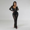 CY901111 European and American new models, fashionable perspective lace dress for women, sexy lace-up backless models