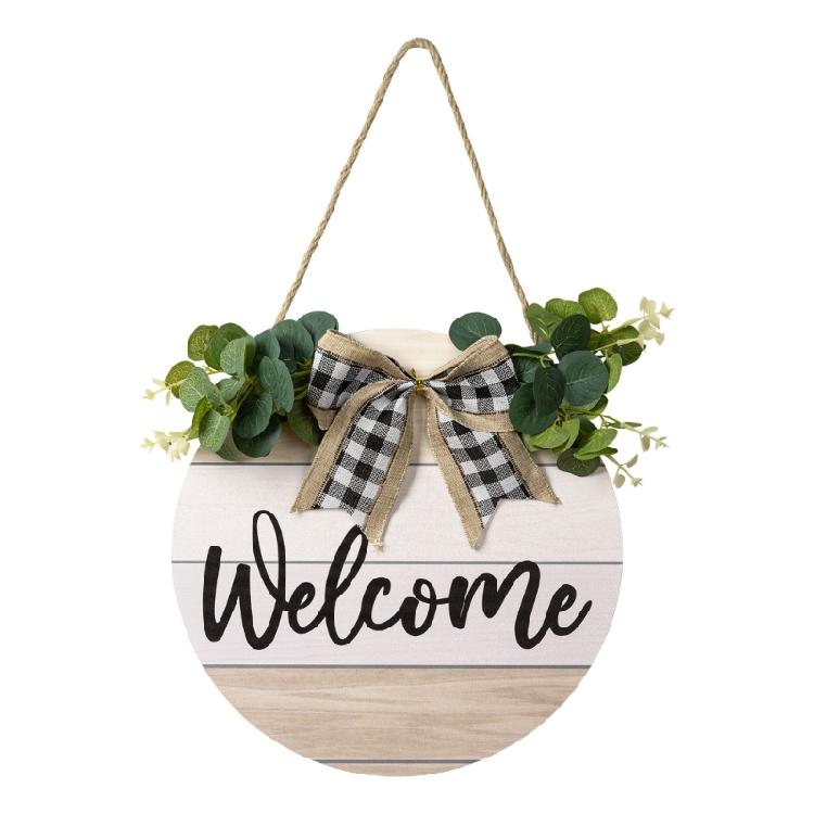 Welcome Sign Home Decorations Wreath Spring Bowknot Eucalyptu Wreath