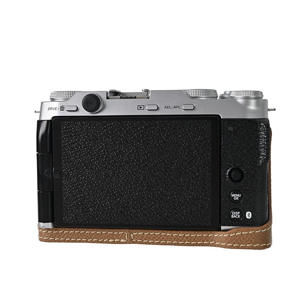 Palm Print PU Leather Camera Half Case for Fujifilm XM5 Fuji X-M5 Bottom Opening Cover With Hand Strap