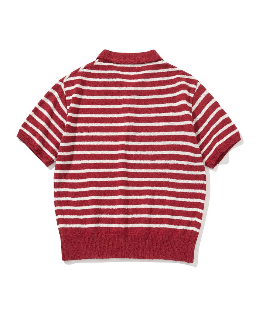 KNITTED (W) Boucle Stripe Collar Knit Red