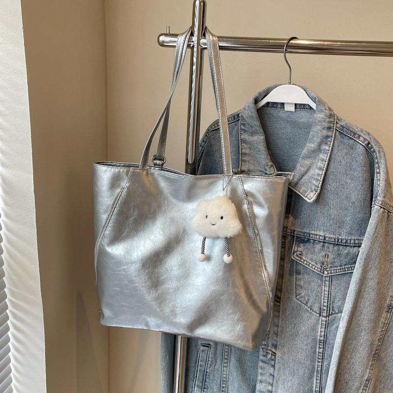 Chic Minimalist Pu Tote Bag Available In Black Beige Silver And Coffee Colors