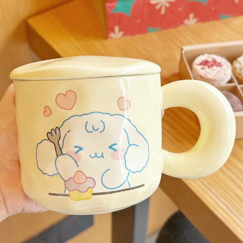 Ceramic Cup Fun Breakfast Cup Cute Cup Household Drinking Cup Office Mug Girls Gift With Lid Spoon
