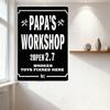 Vintage Papa's Workshop Metal Tin Sign with Wrench & Axe Icons, 'OPEN 2.7' & 'BROKEN TOYS FIXED HERE' Text, Home/Bar Man Cave De