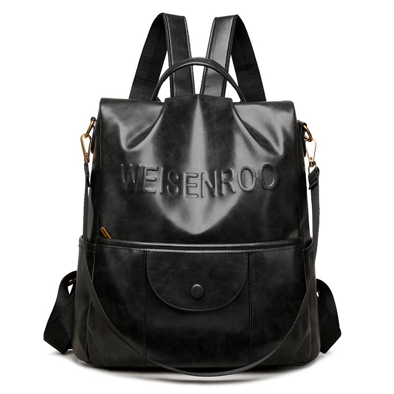 Soft Leather Letter Backpack Women's College Style Backpack Large Capacity Travel Bag