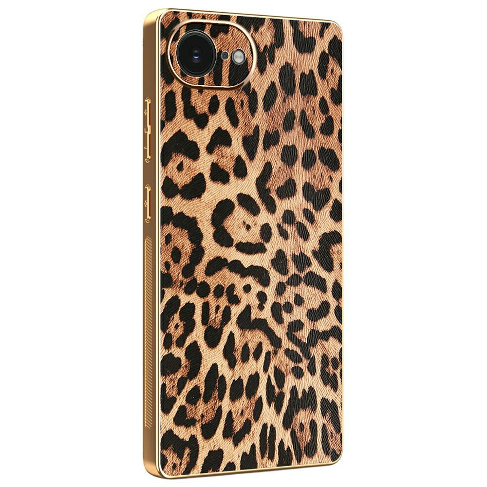 

For iPhone 16e Case Leopard Print PU Leather Coated PC+TPU Electroplating Phone Cover A