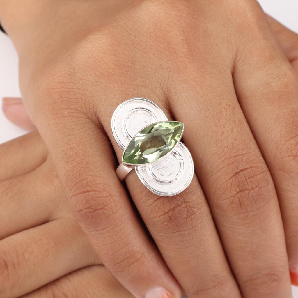 Green Amethyst Gemstone 925 Sterling Silver Jewelry Handmade Wedding Ring Gift RR-34-13