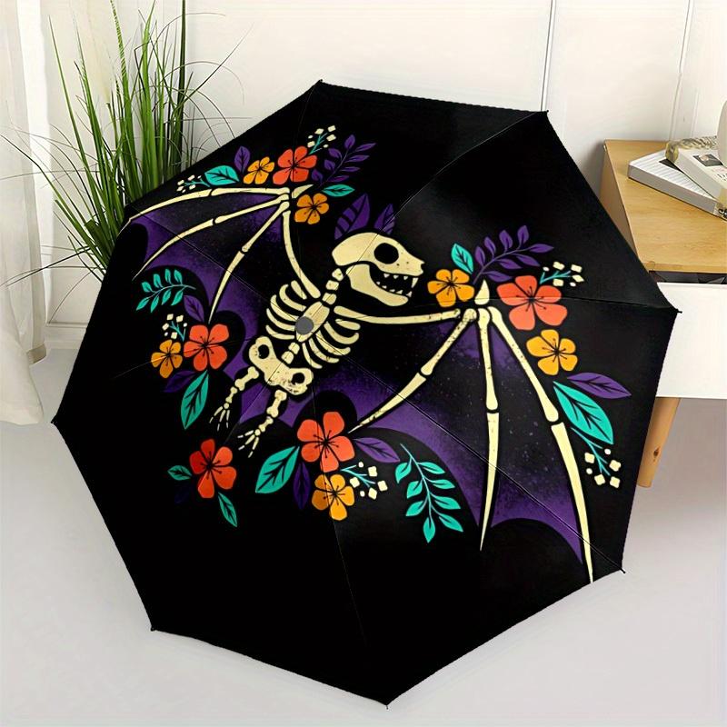 1pc Bat Skeleton Automatic Open/close Folding Umbrella, Compact Portable Travel Umbrella, Perfect Birthday/Christmas, Cute Umbrella, Durable