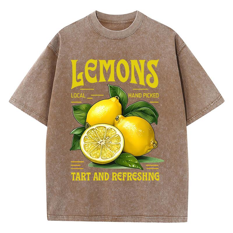 Green Planted Lemons Prints Washed TShirt Womens Cotton Oversized Tops Comfortable Distressed ONeck Streetwear Summer Clothes