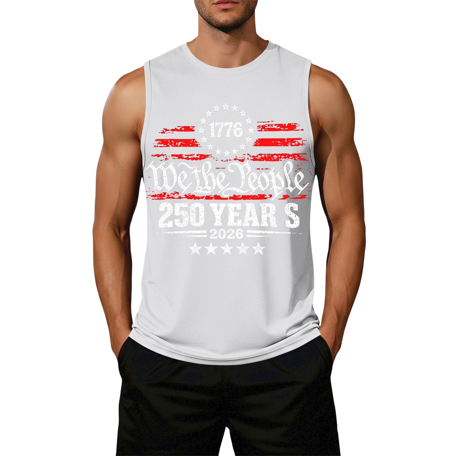 

Men s Loose Fit Casual Sleeveless Top Flag Print Graphic Tank Top Summer Streetwear Lightweight Breathable Fabric XXXXXL білий