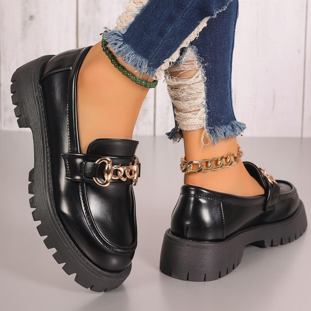 модные женские мокасины модные туфли на платформе женские черные британские туфли-лодочки — фото 5