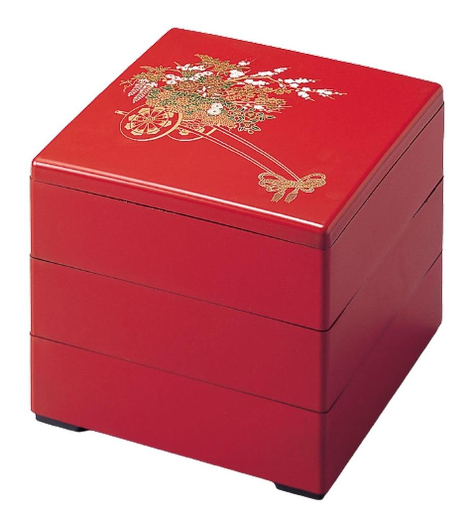 Outdoor Lunch Box Made In 3 Irodori Flower X X J-kitchens (Lunch Box) Japan, Tiers, 6.5 Inches, (Red Cart), 19.5cm 19.5cm 16.5cm