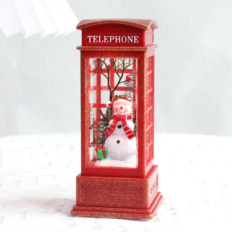 Christmas Red Vintage Luminous Phone Booth Lantern Christmas Tree Snowman Santa Claus Figurine In Telephone Booth Decoration
