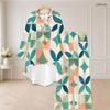 Women Plus Size Beige Brown Printed Round Neck Long Sleeve High Low Top Wide Leg Pants Two Piece Set