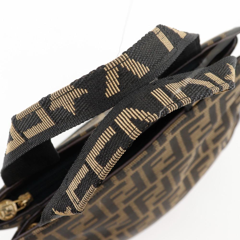 Fendi Mini Tote Handbag Zucca Pattern Brown Nylon Canvas Women Used