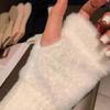 Solid Colors Plush Knitted Gloves Fleece Wrist Mittens Luxury Fingerless Gloves  Autumn Winter